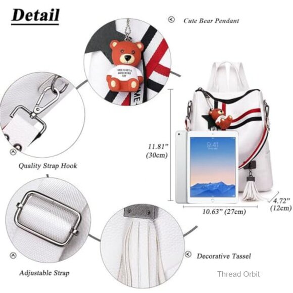 Faux Leather Travel Backpack with Luggage Strap, Adjustable Straps, Multiple main image 2
